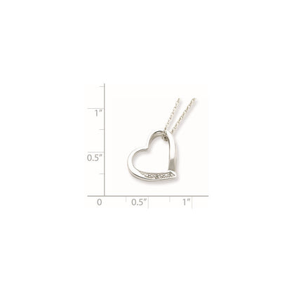 Sterling Silver Rhodium-Plated Heart With Diamond Necklace