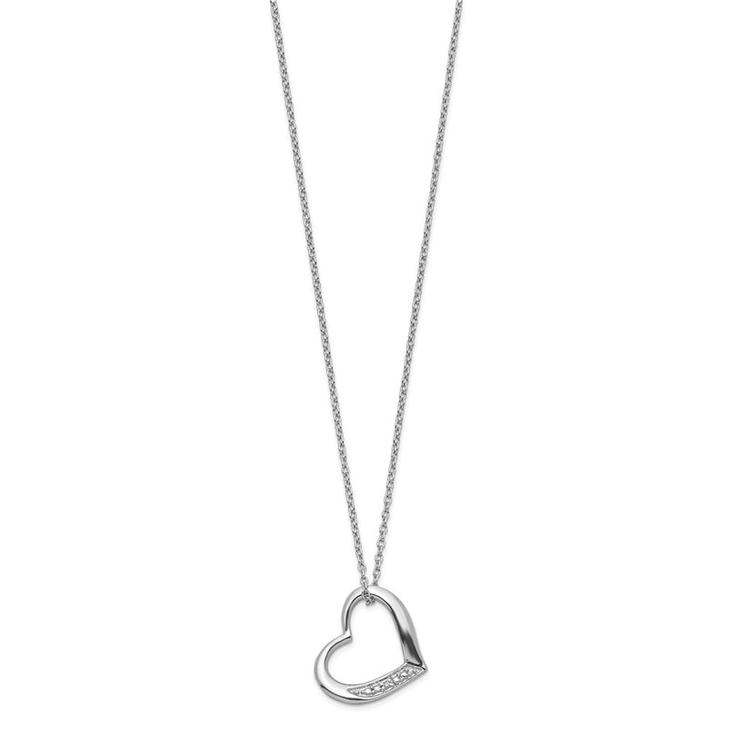 Sterling Silver Rhodium-Plated Heart With Diamond Necklace
