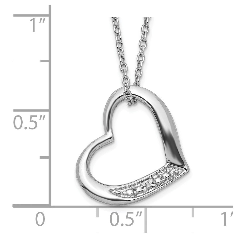 Sterling Silver Rhodium-Plated Heart With Diamond Necklace