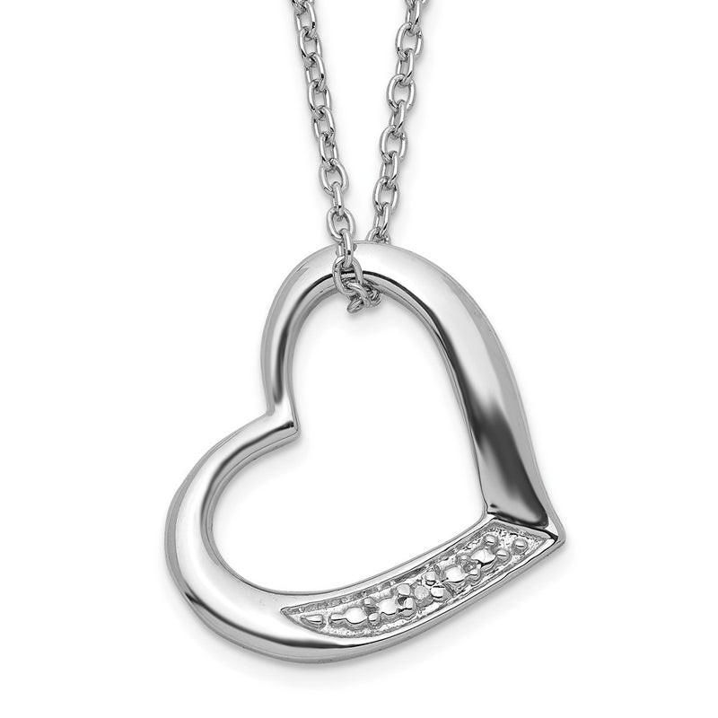 Sterling Silver Rhodium-Plated Heart With Diamond Necklace