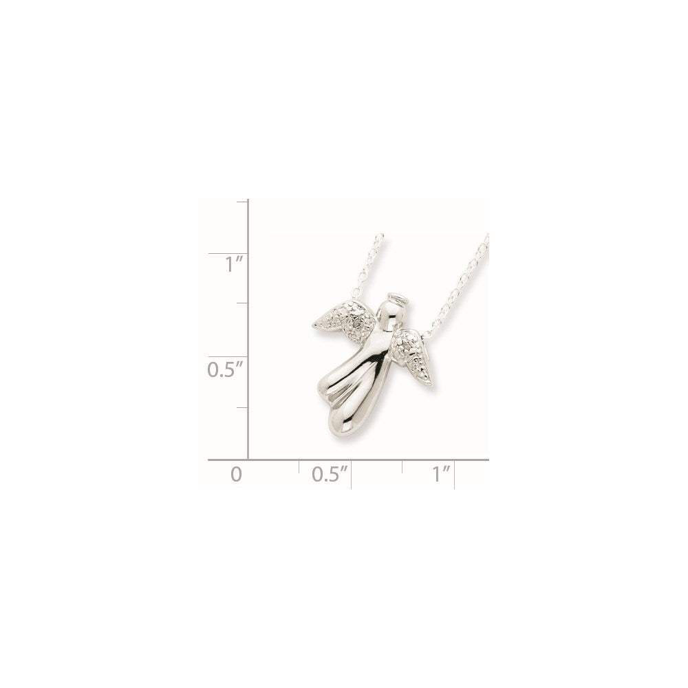 Sterling Silver Rhodium-Plated Diamond Angel Necklace