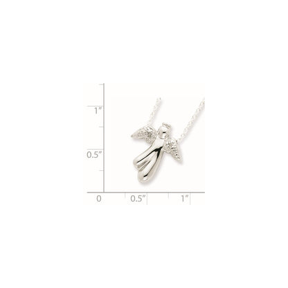 Sterling Silver Rhodium-Plated Diamond Angel Necklace