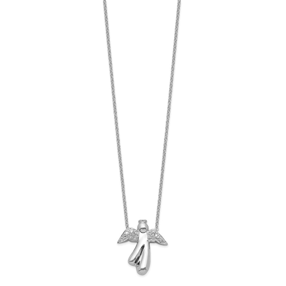 Sterling Silver Rhodium-Plated Diamond Angel Necklace