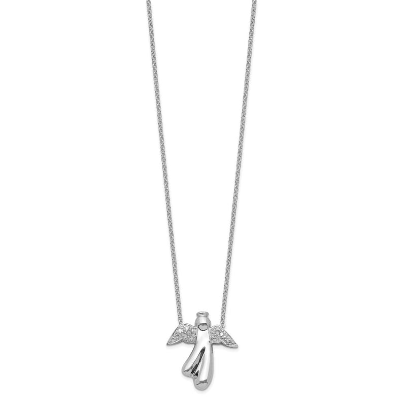 Sterling Silver Rhodium-Plated Diamond Angel Necklace