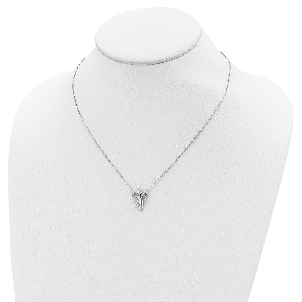 Sterling Silver Rhodium-Plated Diamond Angel Necklace