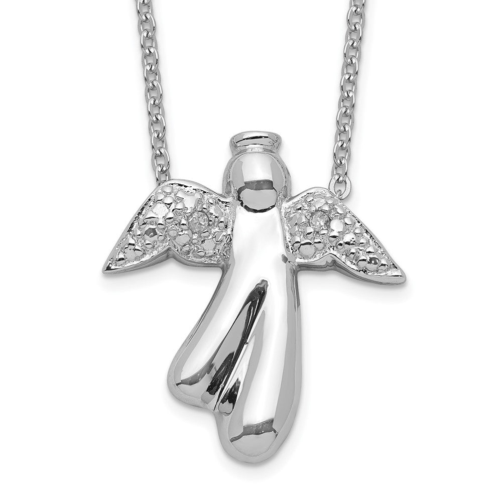 Sterling Silver Rhodium-Plated Diamond Angel Necklace