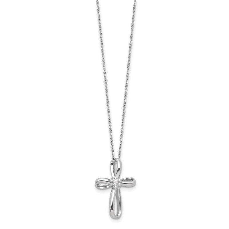 Sterling Silver Rhodium-Plated Cross Diamond Necklace