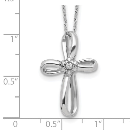 Sterling Silver Rhodium-Plated Cross Diamond Necklace