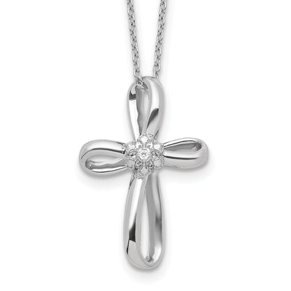 Sterling Silver Rhodium-Plated Cross Diamond Necklace