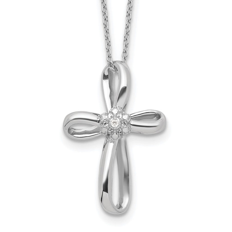 Sterling Silver Rhodium-Plated Cross Diamond Necklace