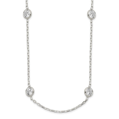 Sterling Silver 16 Inch W/2 In Ext. 8-Station Cz Necklace