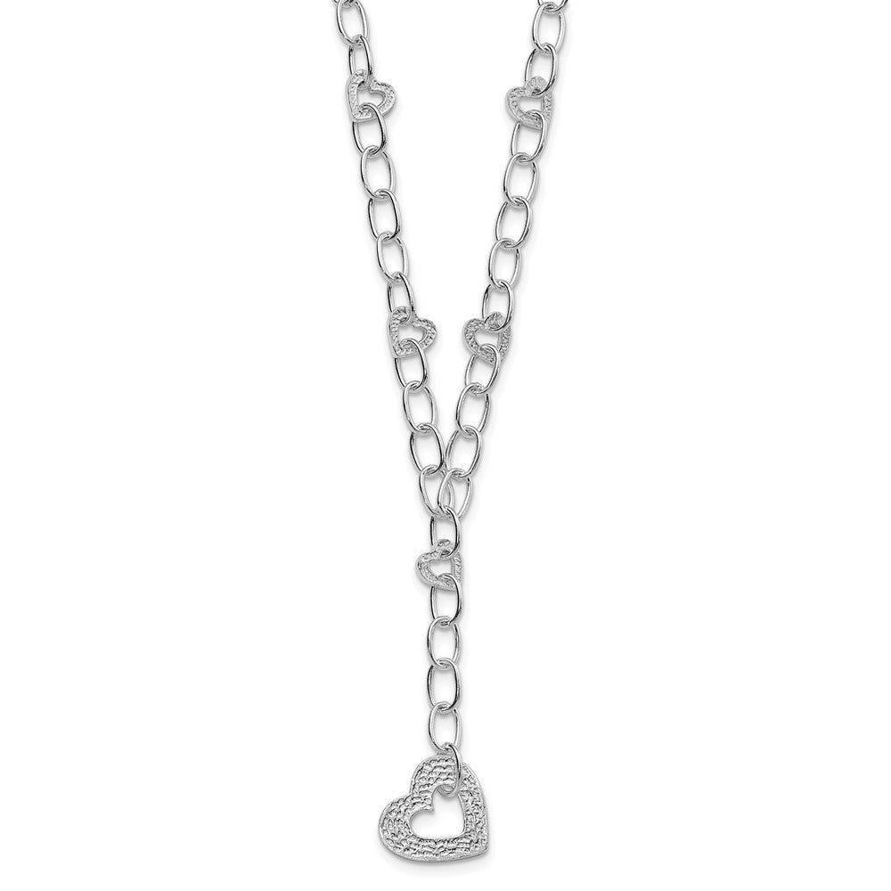 Sterling Silver Polished & Textured Heart Drop Necklace