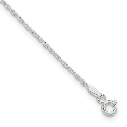 9 Inch Sterling Silver 1.3mm Singapore 9In Plus 1In Ext. Chain Anklet