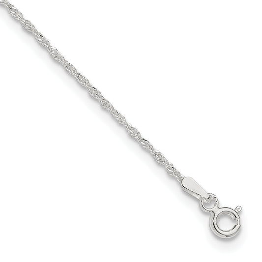 9 Inch Sterling Silver 1.3mm Singapore 9In Plus 1In Ext. Chain Anklet
