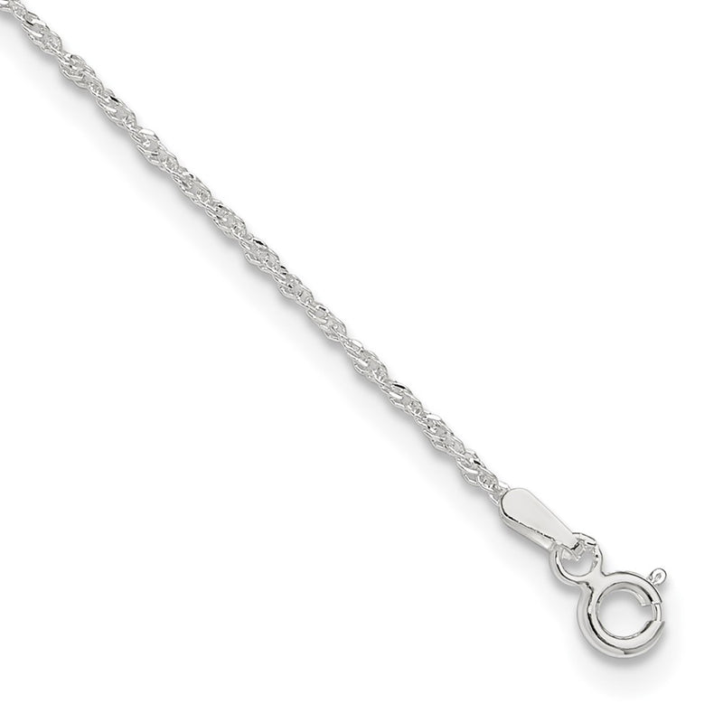 9 Inch Sterling Silver 1.3mm Singapore 9In Plus 1In Ext. Chain Anklet