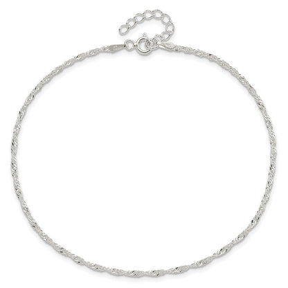 Sterling Silver Singapore 9In Plus 1In Ext. Anklet