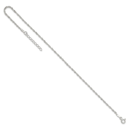 Sterling Silver Singapore 9In Plus 1In Ext. Anklet