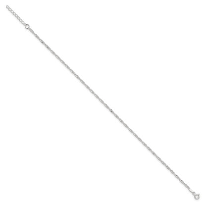 9 Inch Sterling Silver 2mm Singapore 9In Plus 1In Ext. Chain Anklet