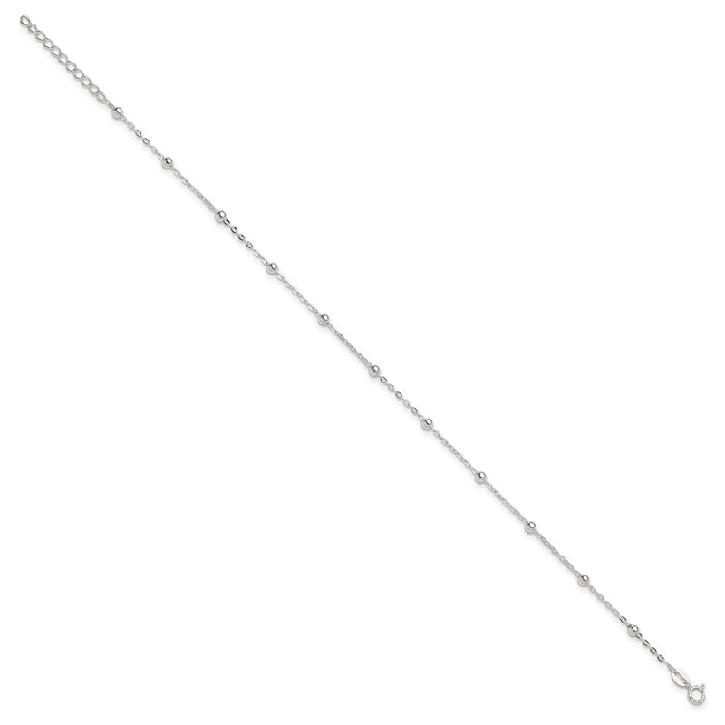 9 Inch Sterling Silver 1mm Beaded Chain 9In Plus 1In Ext. Anklet
