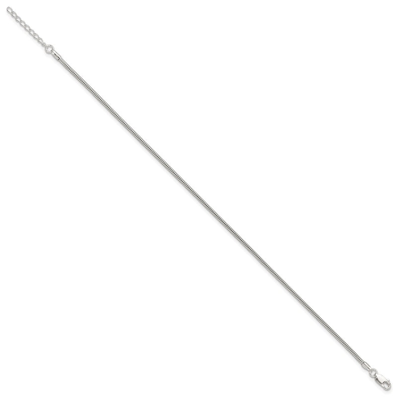 9 Inch Sterling Silver 2mm Snake Chain 9In Plus 1In Ext. Anklet