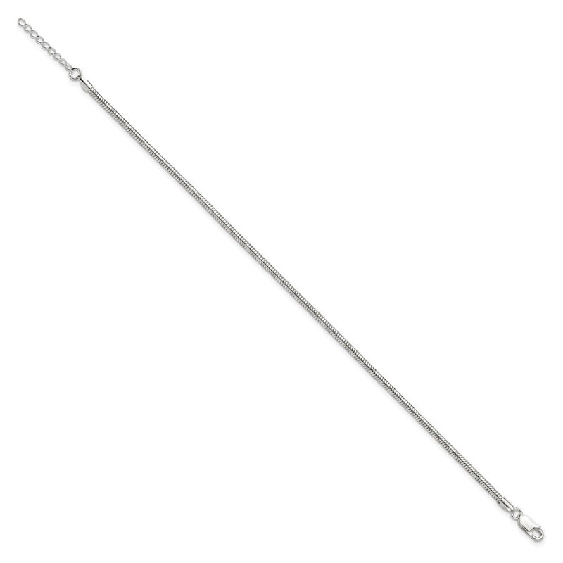 9 Inch Sterling Silver 2.5mm Snake Chain 9In Plus 1In Ext. Anklet