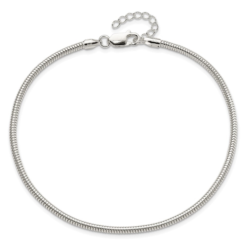 9 Inch Sterling Silver 2.5mm Snake Chain 9In Plus 1In Ext. Anklet