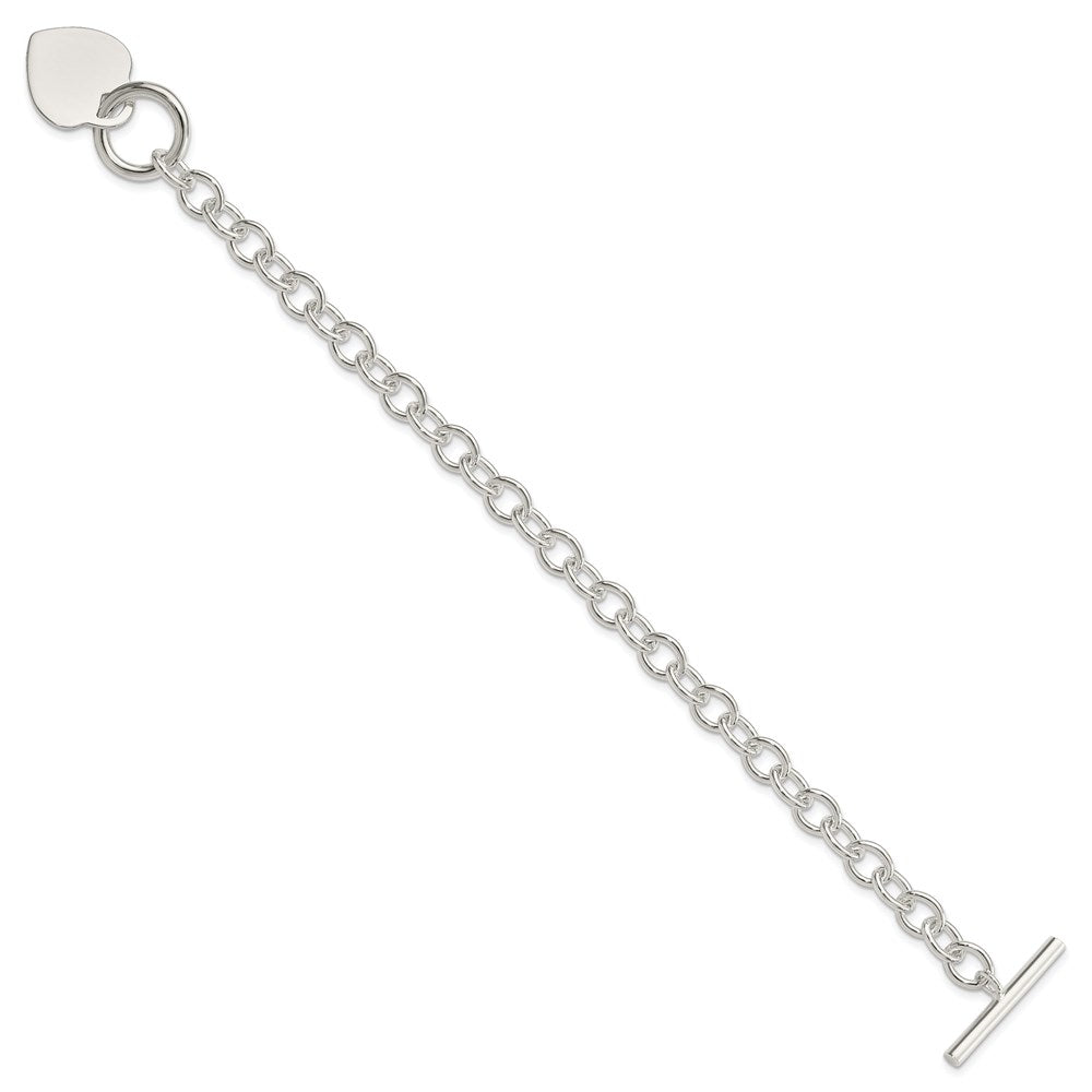 7.75 Inch Sterling Silver Engraveable Heart Disc Toggle Bracelet