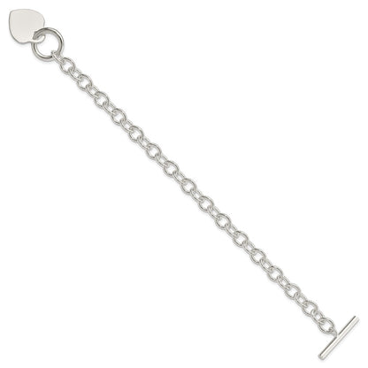7.75 Inch Sterling Silver Engraveable Heart Disc Toggle Bracelet