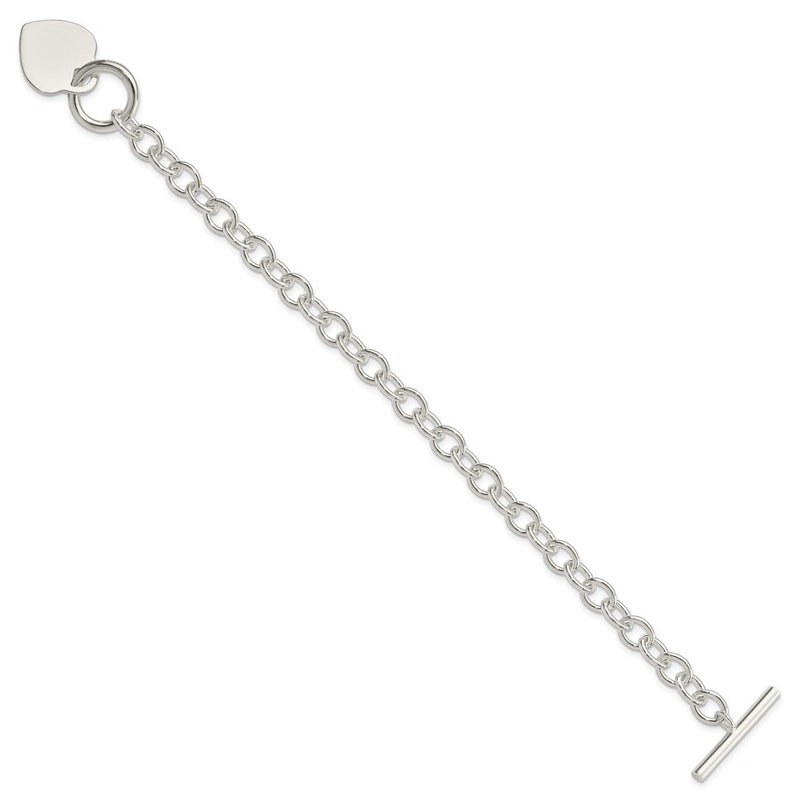 7.75 Inch Sterling Silver Engraveable Heart Disc Toggle Bracelet