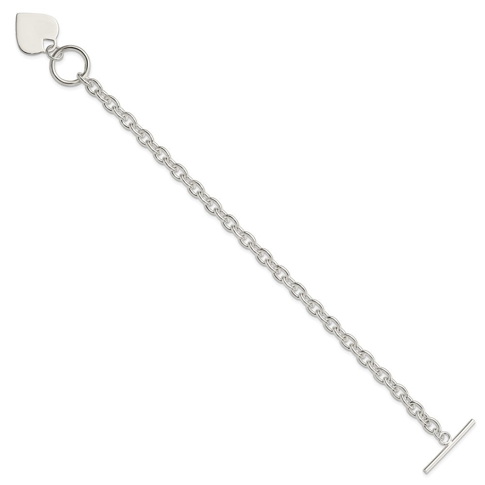 8 Inch Sterling Silver Engraveable Heart Toggle Bracelet
