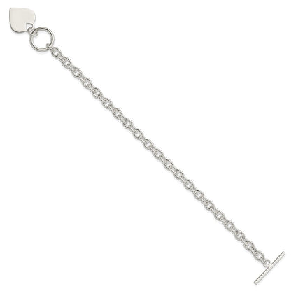 8 Inch Sterling Silver Engraveable Heart Toggle Bracelet