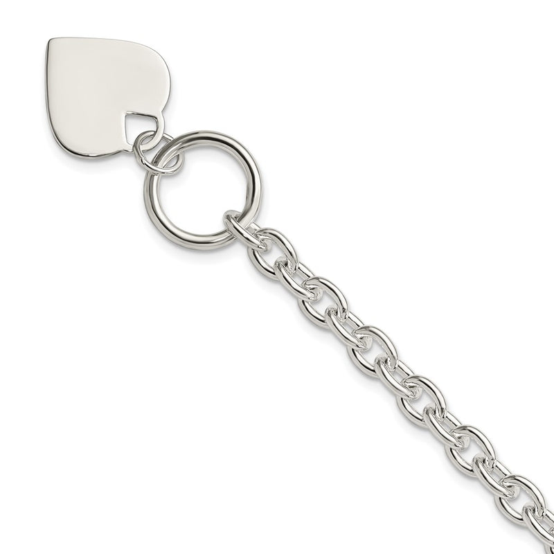 8 Inch Sterling Silver Engraveable Heart Toggle Bracelet