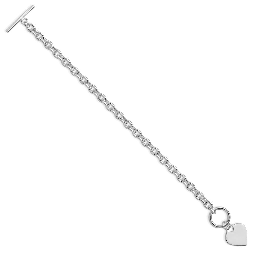 Sterling Silver Rhodium-Plated Heart Toggle Bracelet