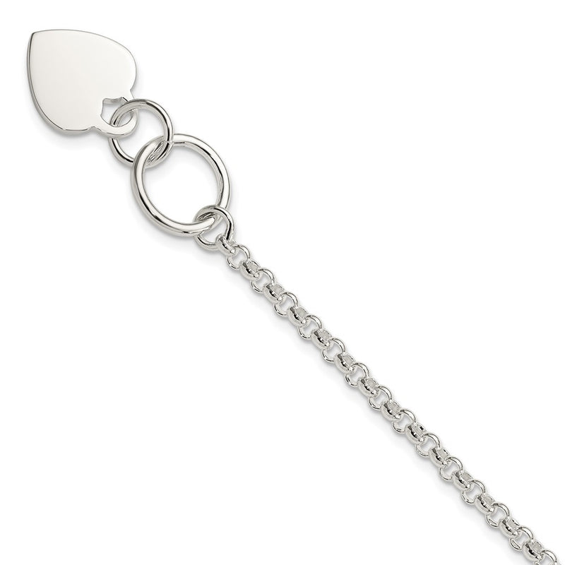 7.5 Inch Sterling Silver Fancy Engraveable Heart Bracelet