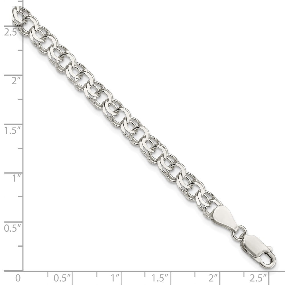 7 Inch Sterling Silver 6mm Double Link Charm Bracelet