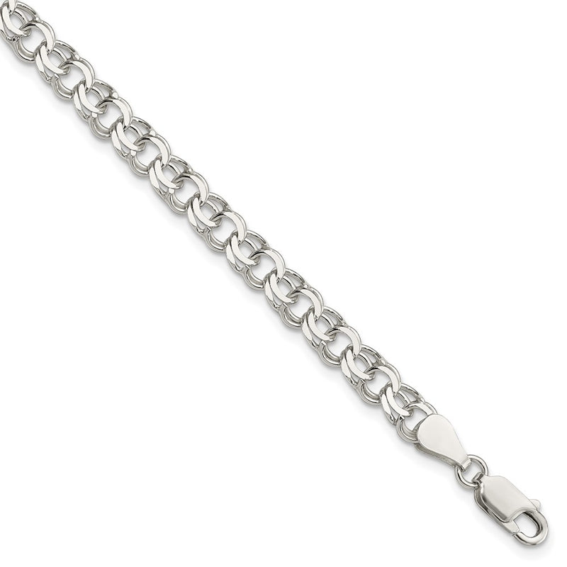 7 Inch Sterling Silver 6mm Double Link Charm Bracelet