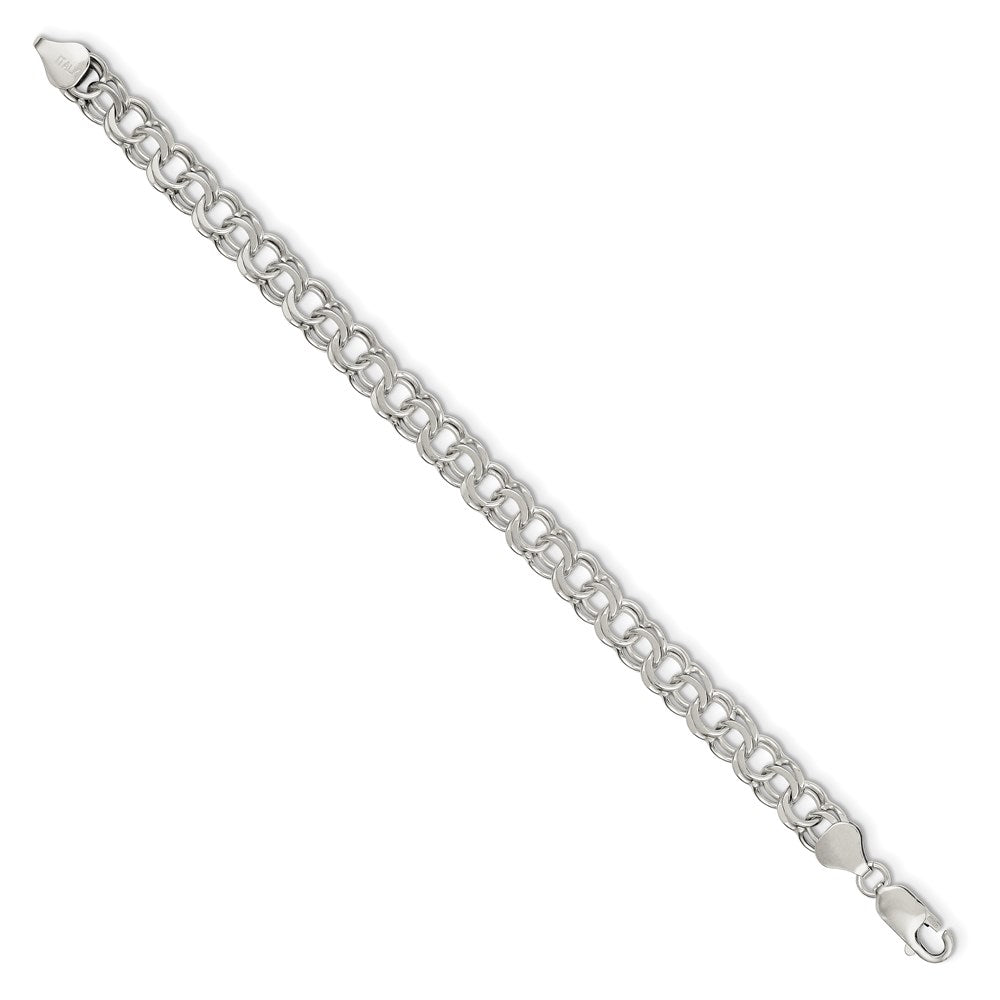 8 Inch Sterling Silver 7.6mm Double Link Charm Bracelet