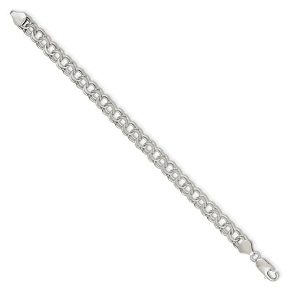 8 Inch Sterling Silver 7.6mm Double Link Charm Bracelet