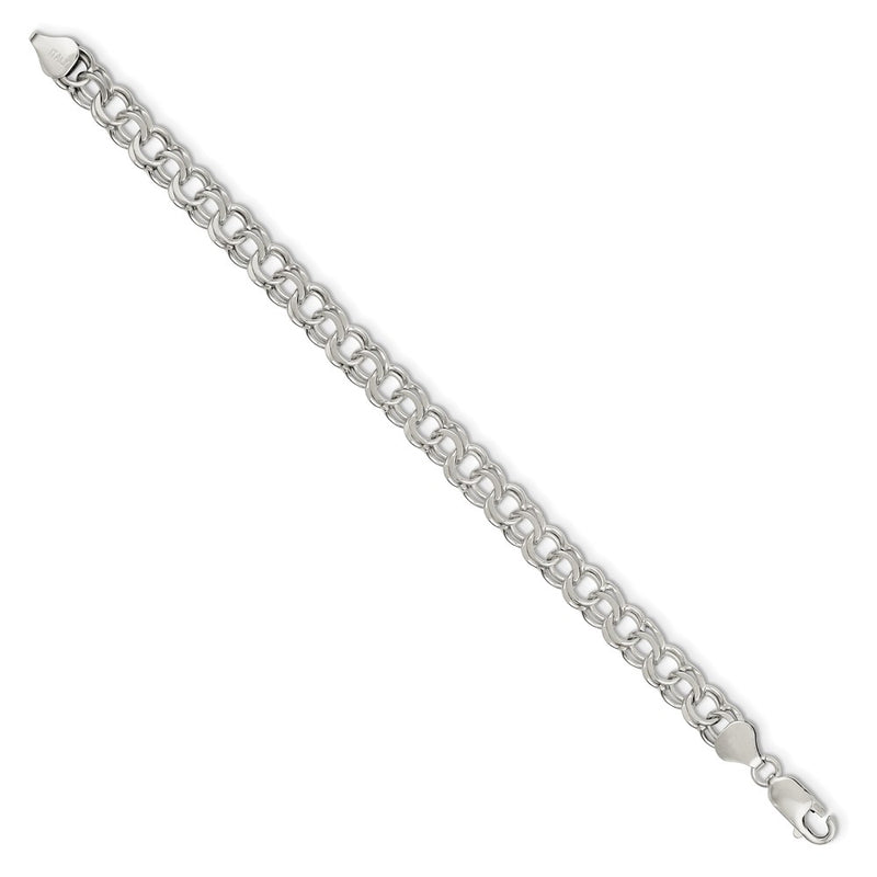 8 Inch Sterling Silver 7.6mm Double Link Charm Bracelet