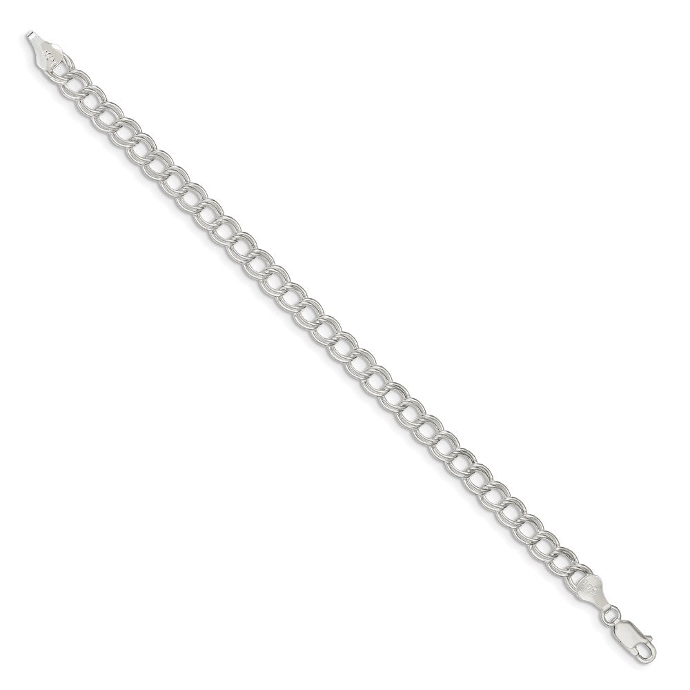 8 Inch Sterling Silver 6mm Semi-Solid Double Link Charm Bracelet