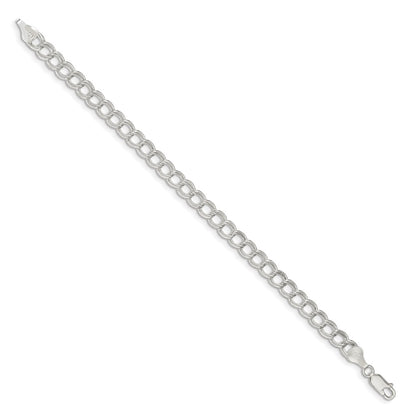8 Inch Sterling Silver 6mm Semi-Solid Double Link Charm Bracelet