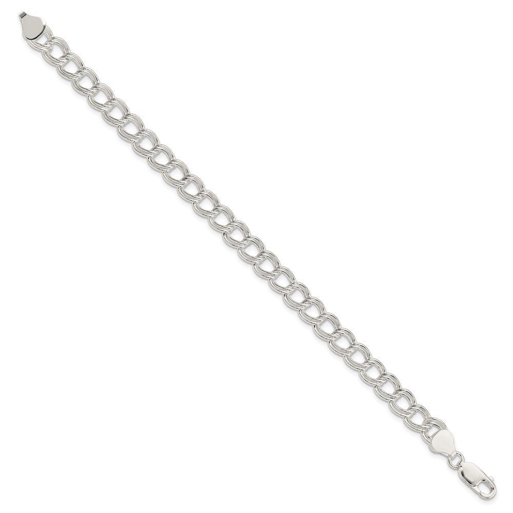 8.5 Inch Sterling Silver 7.5mm Semi-Solid Double Link Charm Bracelet