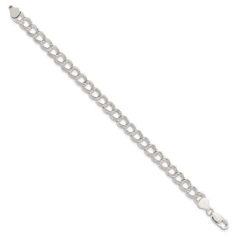 8.5 Inch Sterling Silver 7.5mm Semi-Solid Double Link Charm Bracelet