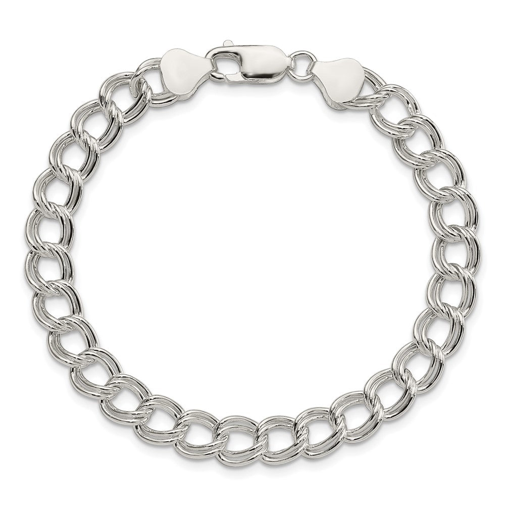 8.5 Inch Sterling Silver 7.5mm Semi-Solid Double Link Charm Bracelet
