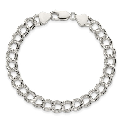 8.5 Inch Sterling Silver 7.5mm Semi-Solid Double Link Charm Bracelet