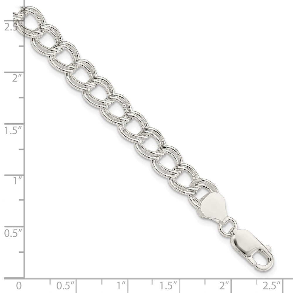 8.5 Inch Sterling Silver 7.5mm Semi-Solid Double Link Charm Bracelet