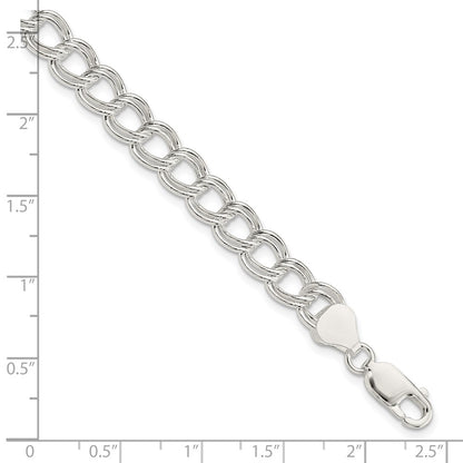 8.5 Inch Sterling Silver 7.5mm Semi-Solid Double Link Charm Bracelet