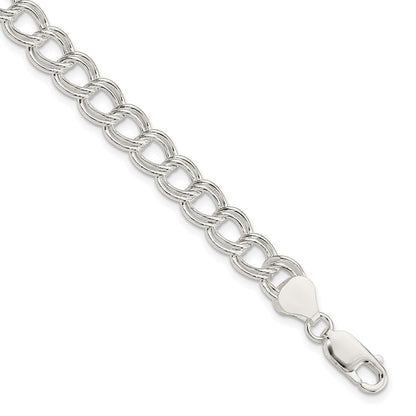 8.5 Inch Sterling Silver 7.5mm Semi-Solid Double Link Charm Bracelet