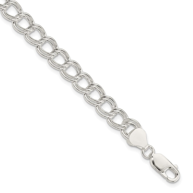 8.5 Inch Sterling Silver 7.5mm Semi-Solid Double Link Charm Bracelet