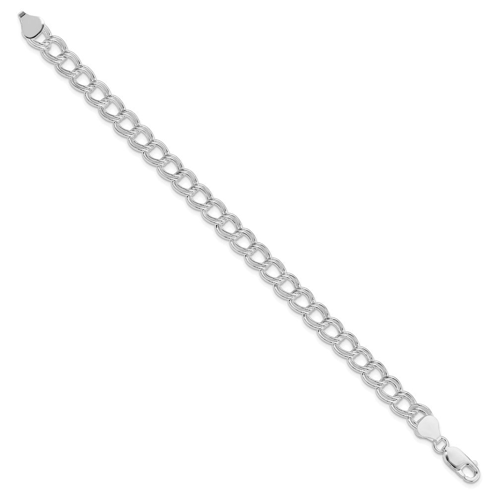 Sterling Silver Rhodium Plated 7.5mm Semi-Solid Double Link Charm Bracelet